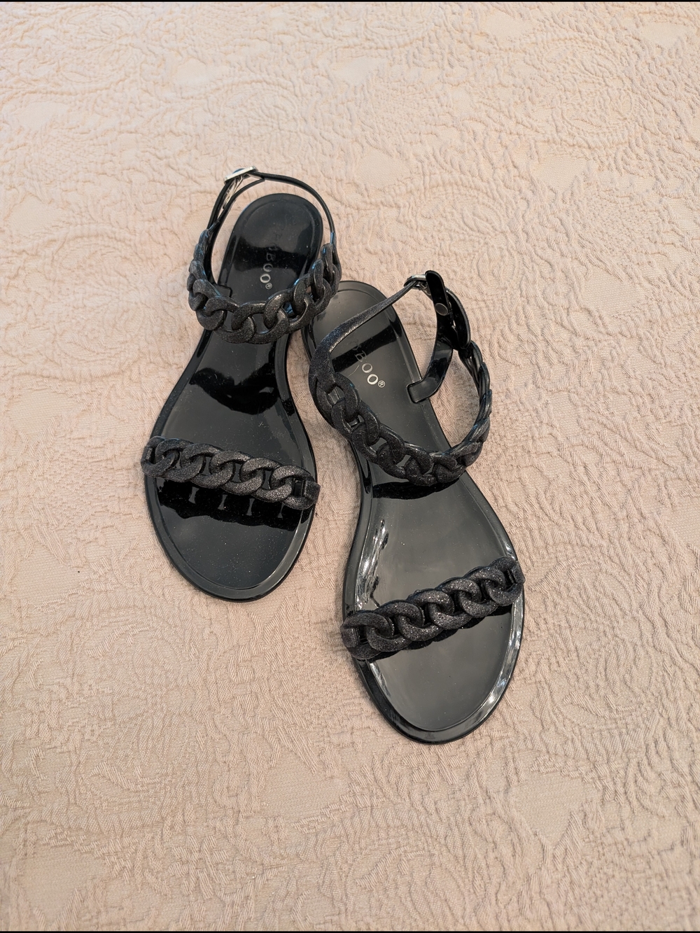 Bamboo Black Chain-Strap Sandals